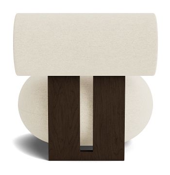 Hippo Lounge Sessel: Dunkel geräucherte Eiche mit beigem Bouclé-Bezug. Design Möbel für Wohnzimmer.