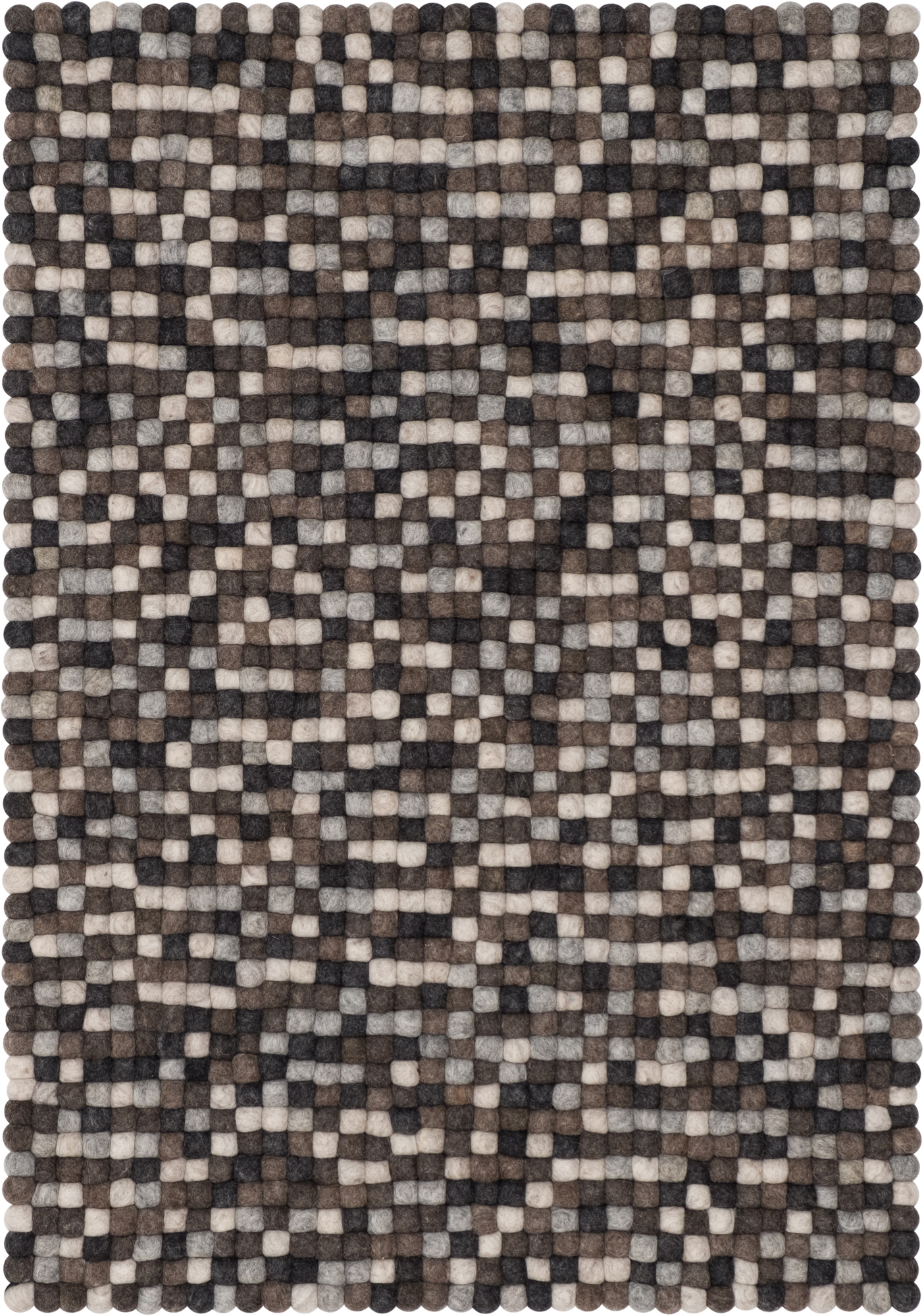 Myfelt Nela Filzkugel Teppich 120x170 cm in Grau- und Naturtönen, handgefertigt aus Schurwolle.