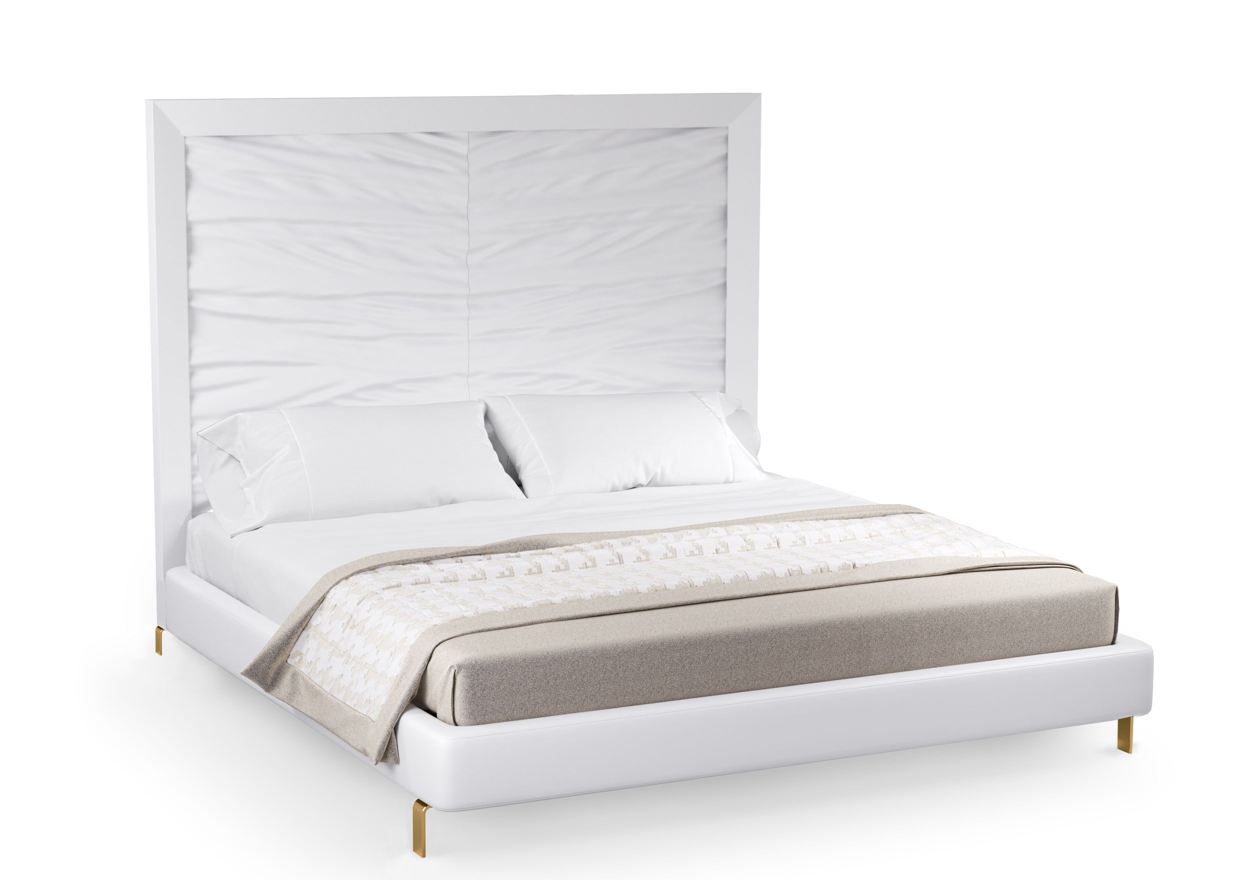 Onda Bed White Leather and Matt Gold Mansi London
