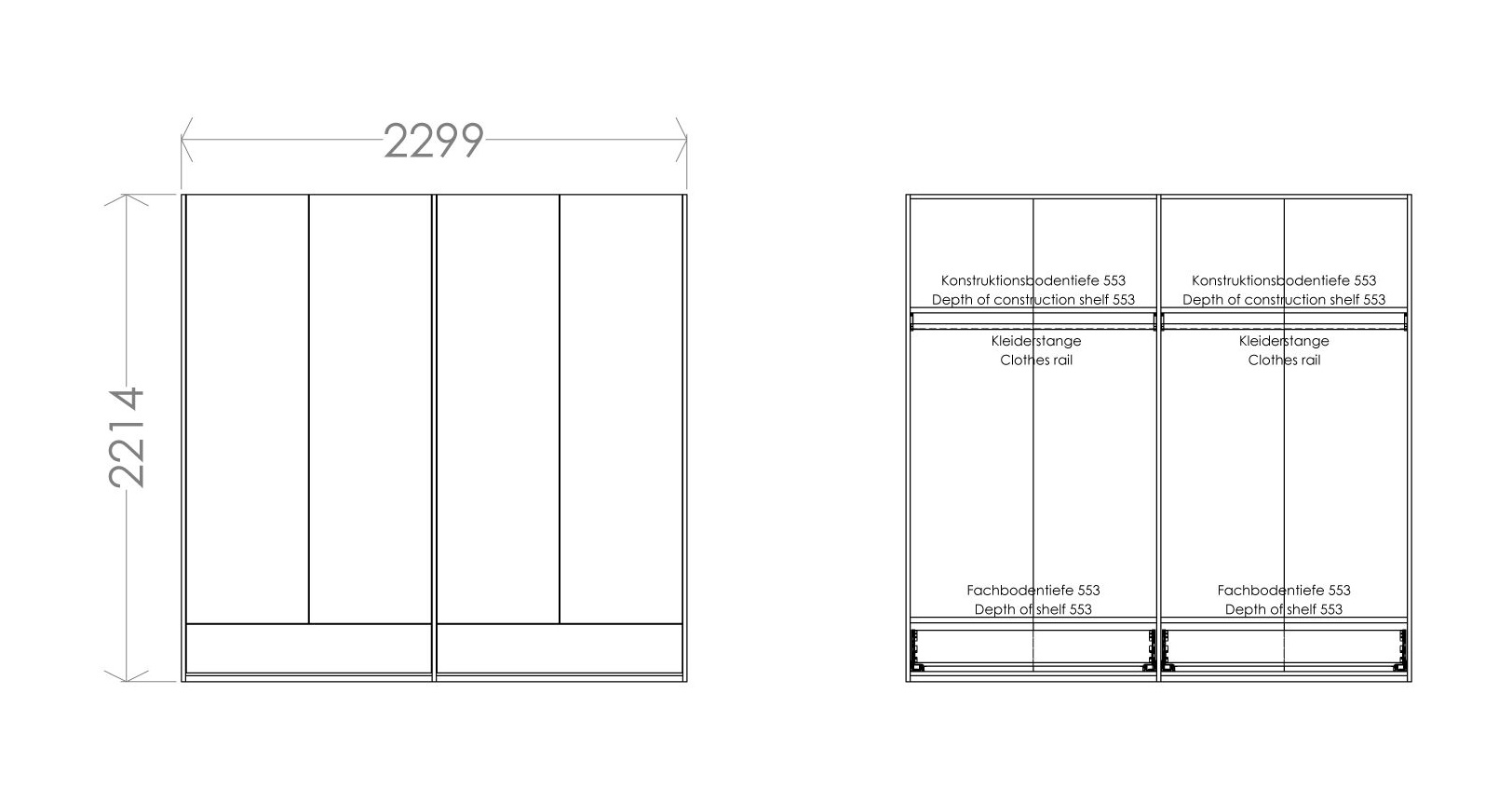 MODULAR PLUS wardrobe combination double wardrobe with 2 drawers Müller Möbelwerkstätten