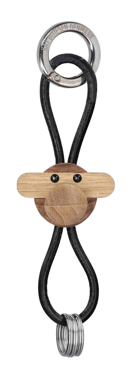 Monkey key ring silver coloured metal with black leather Kay Bojesen