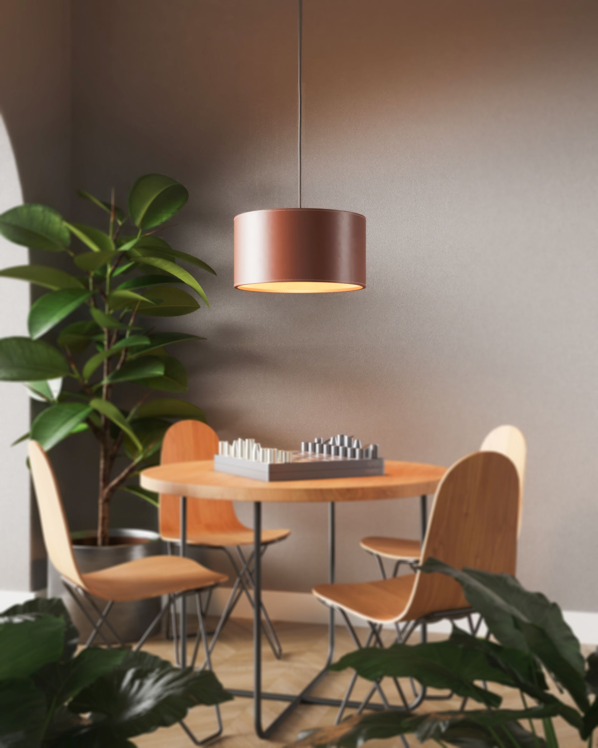 Cylinder Leather Pendant lamp Ø50cm Ocean blue Cuero