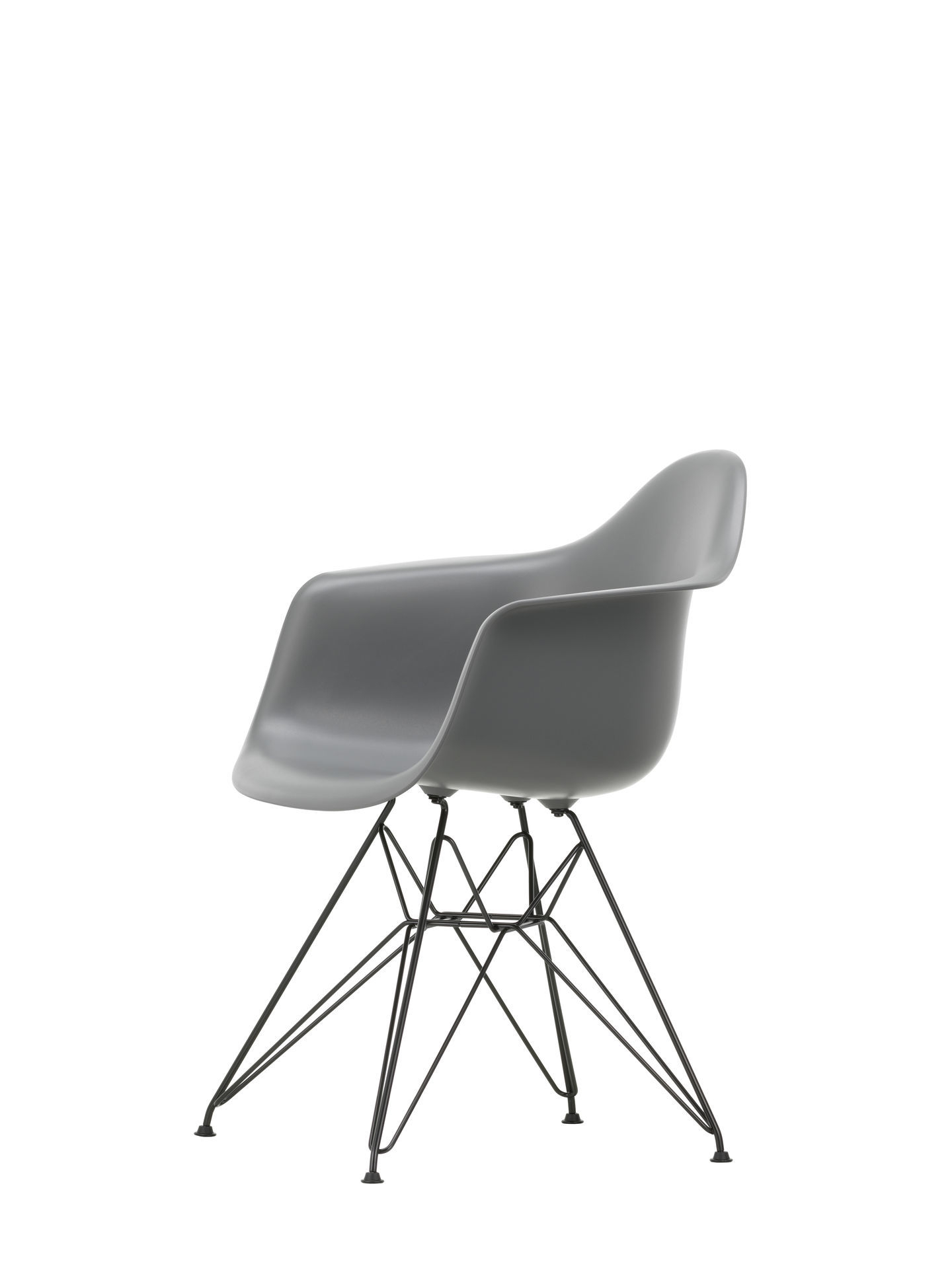 Eames Plastic Arm Chair DAR Stuhl Vitra, Kieselgrau, verchromtes Gestell, moderner Designklassiker.