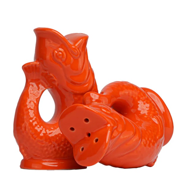 Gluggle Fisch Salz- und Pfefferstreuer Set in Orange, Keramik, originelles Tischaccessoire und Küchenhelfer.