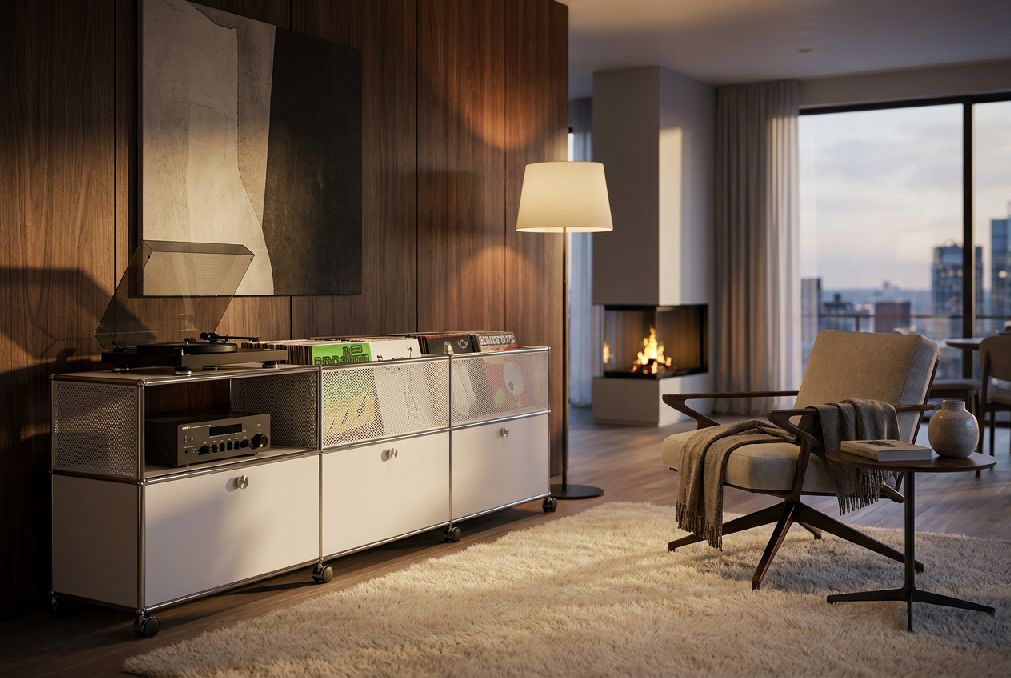 Sideboard with vinyl storage USM Haller Pure Orange