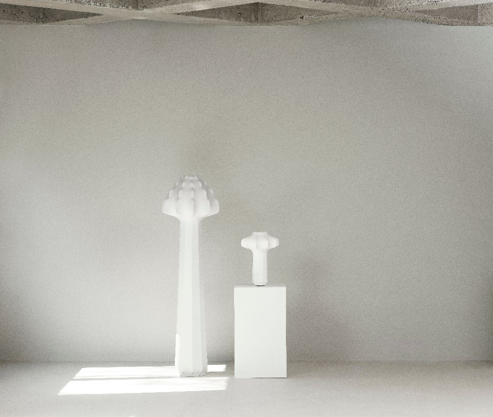 Weiße Phantom Tischleuchte von Normann Copenhagen, modernes Design, stimmungsvolle Beleuchtung für Wohnzimmer und Schlafzimmer.