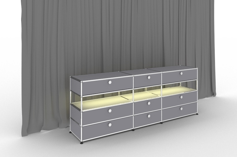 E Sideboard illuminated 9 drawers matt silver USM Haller – QUICK SHIP