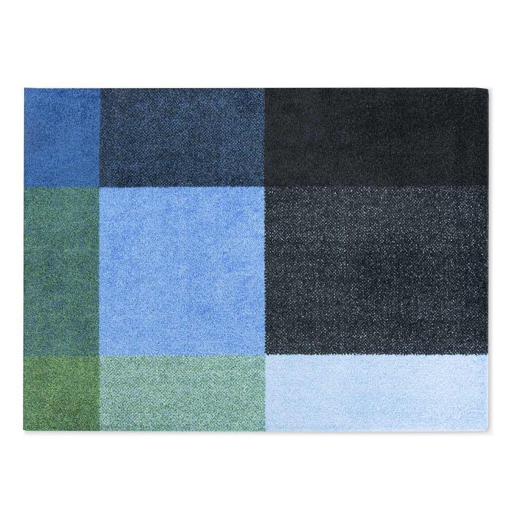 Heymat Forest Fußmatte, blau-grün-schwarz kariert, für Innen- und Außenbereiche, 60x85 cm. Robuste Schmutzfangmatte.