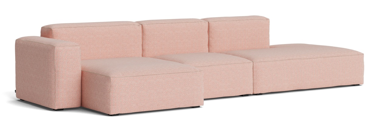 Mags Soft Sofa 3-seater Combination 4 Low Armrest Armrest left Hay Fabric Tartaglia red/white with beige stitching