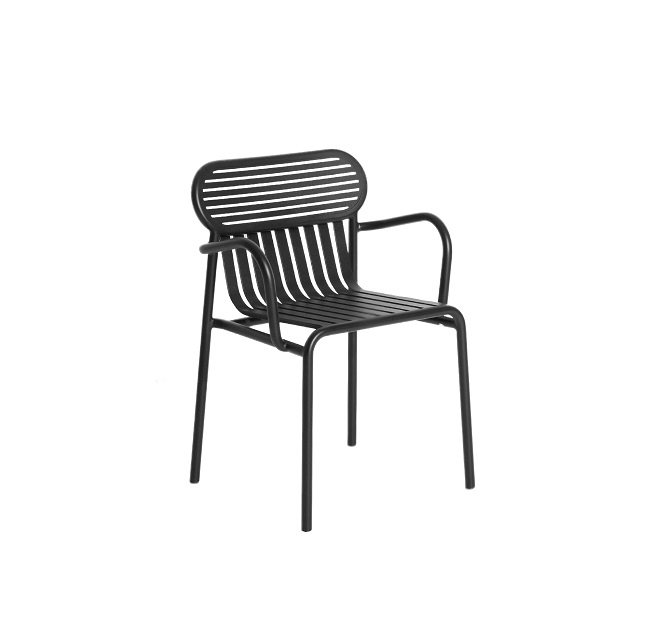 Week-End Garden Chair with Armrests Petite Friture Black Week-End Garden Armlehnenstuhl von Petite Friture in Schwarz, moderner Gartenstuhl aus Metall.