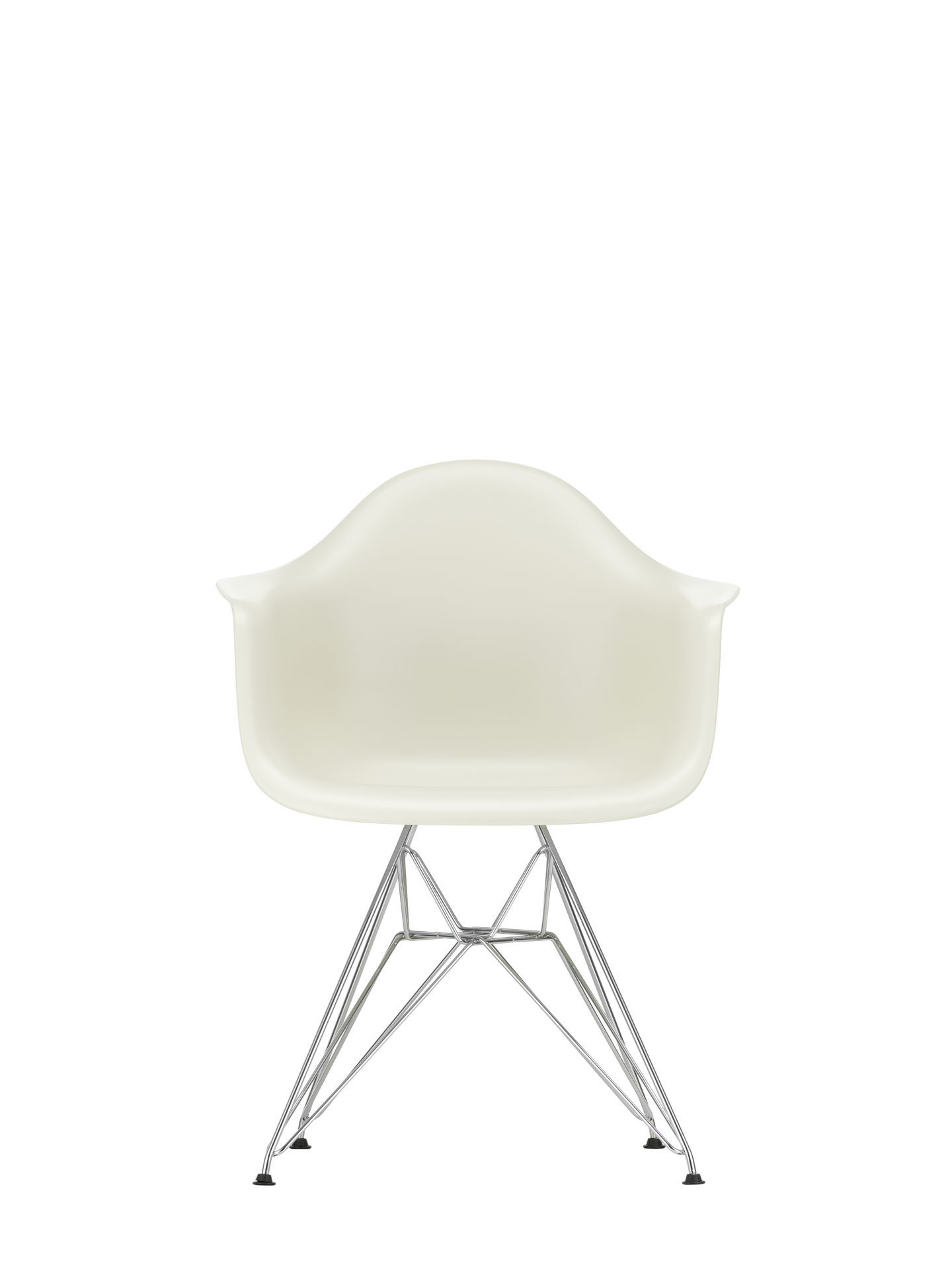 Eames Plastic Arm Chair DAR Stuhl in Kieselstein mit verchromtem Gestell, moderner Designklassiker.