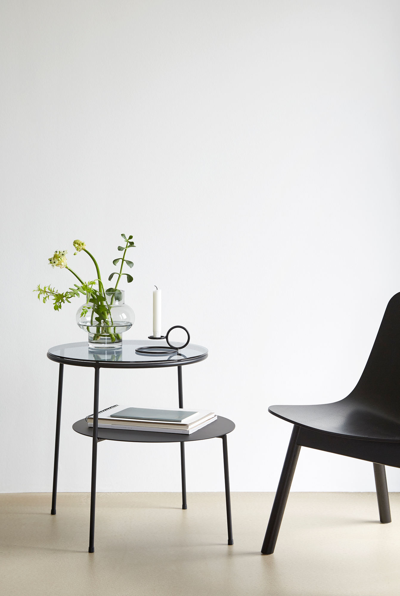 Duo Side Table Black with Dark Smoked Glass Woud
