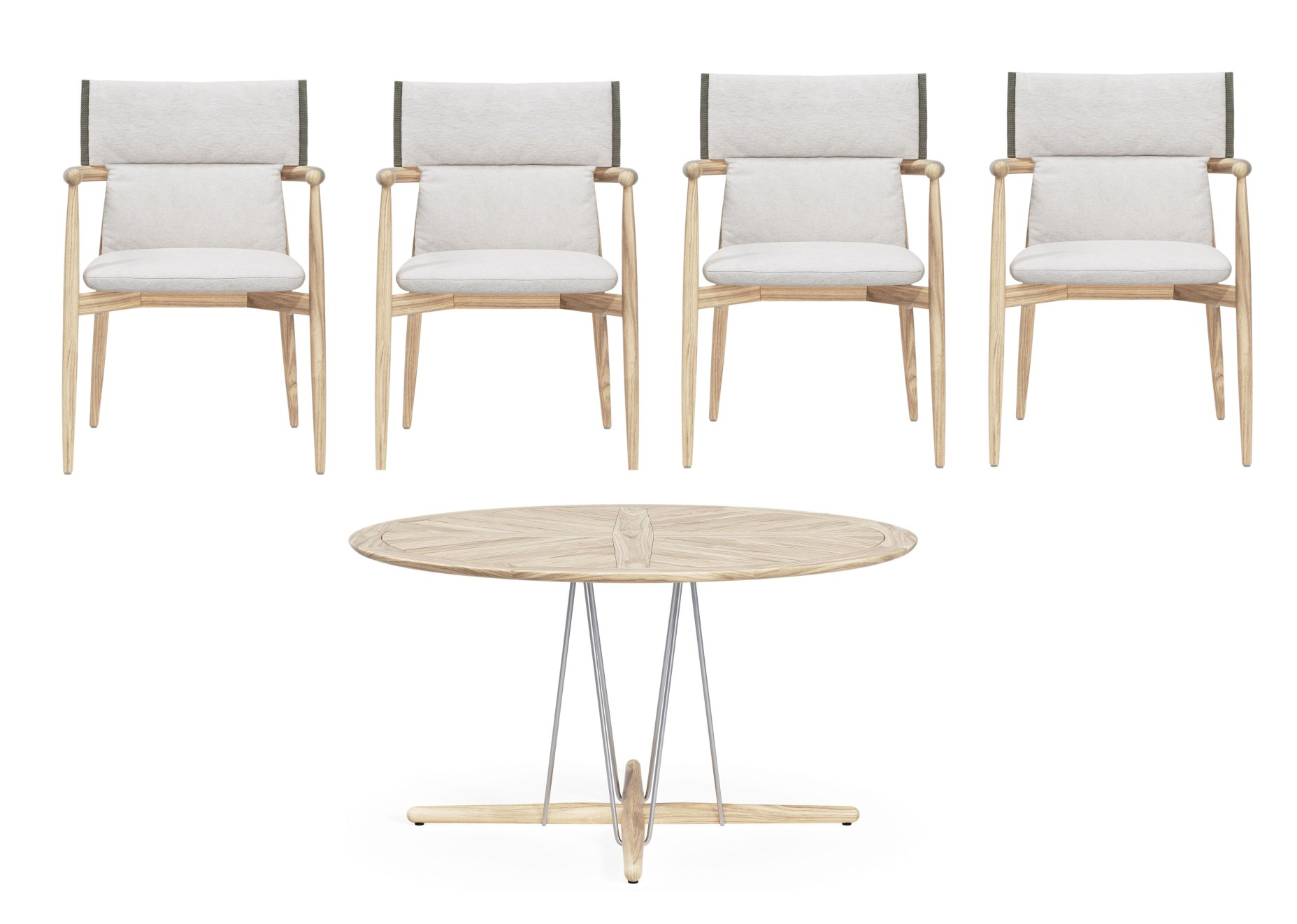 Embrace Outdoor Dining Set von Carl Hansen & Søn mit vier Stühlen und Holztisch.