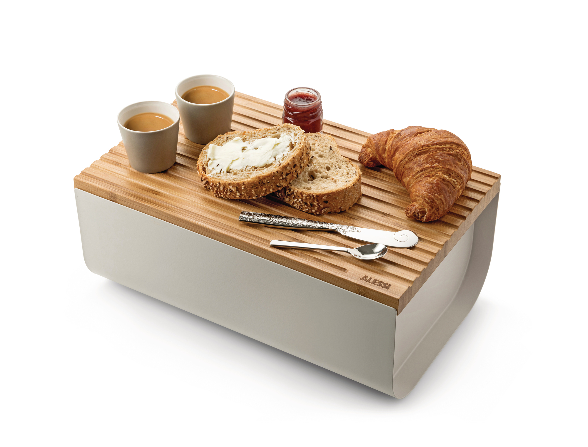 Mattina Bread Box Made of Steel Warm Grey Alessi