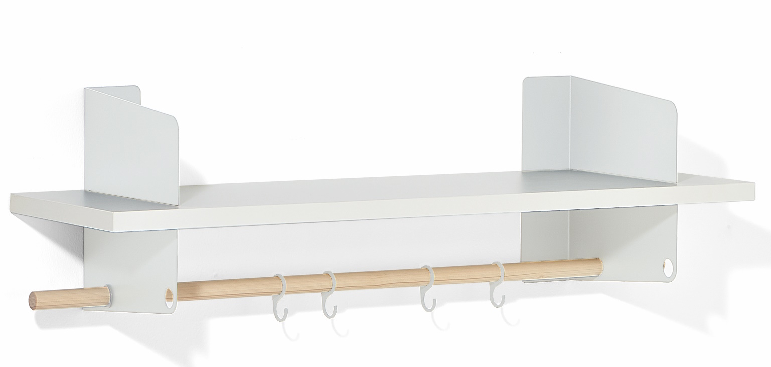 Atelier wall shelf / coat rack with rod and 4 hooks Richard Lampert