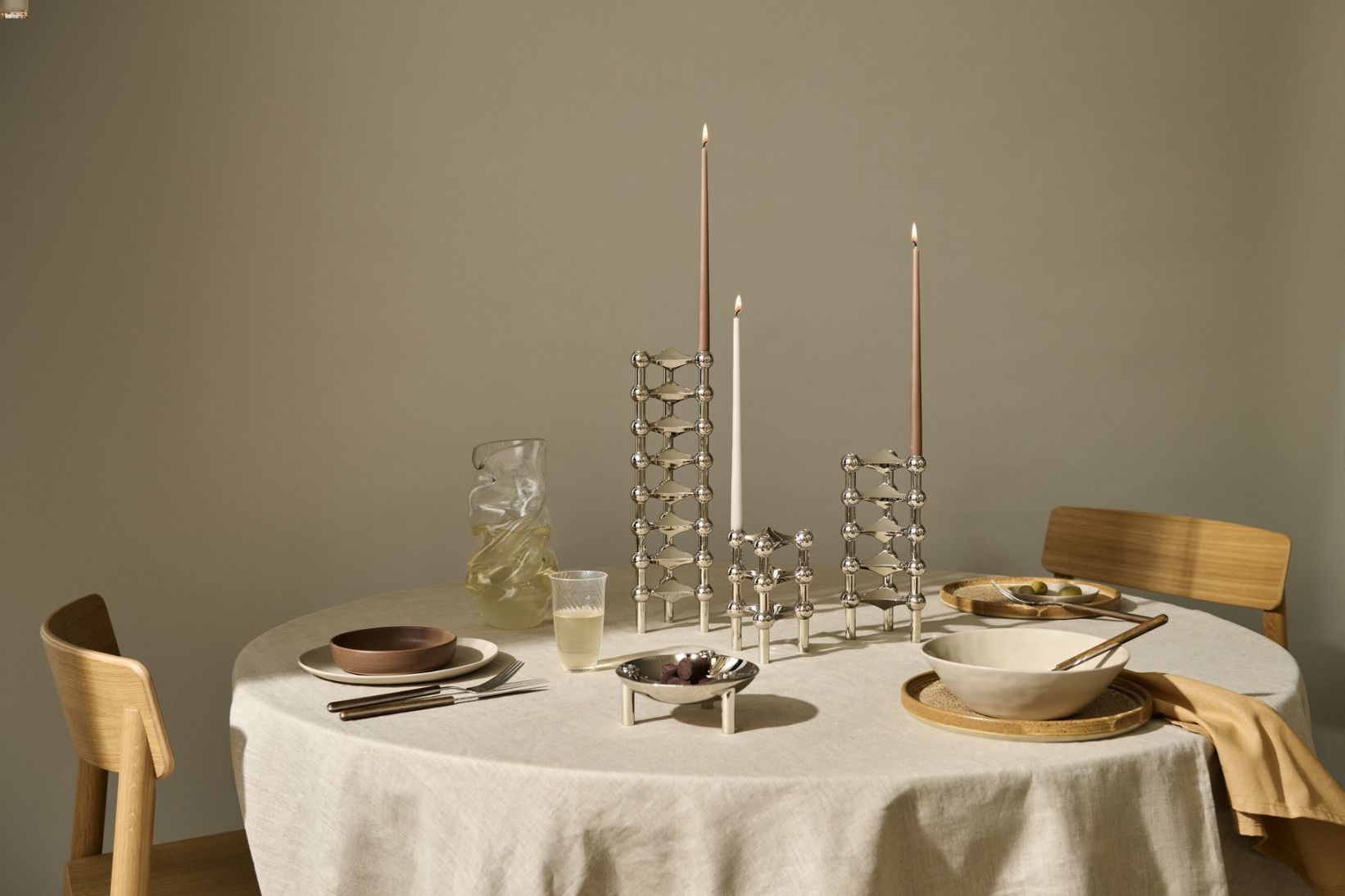 Candlestick set of 3 chromeStoff Nagel