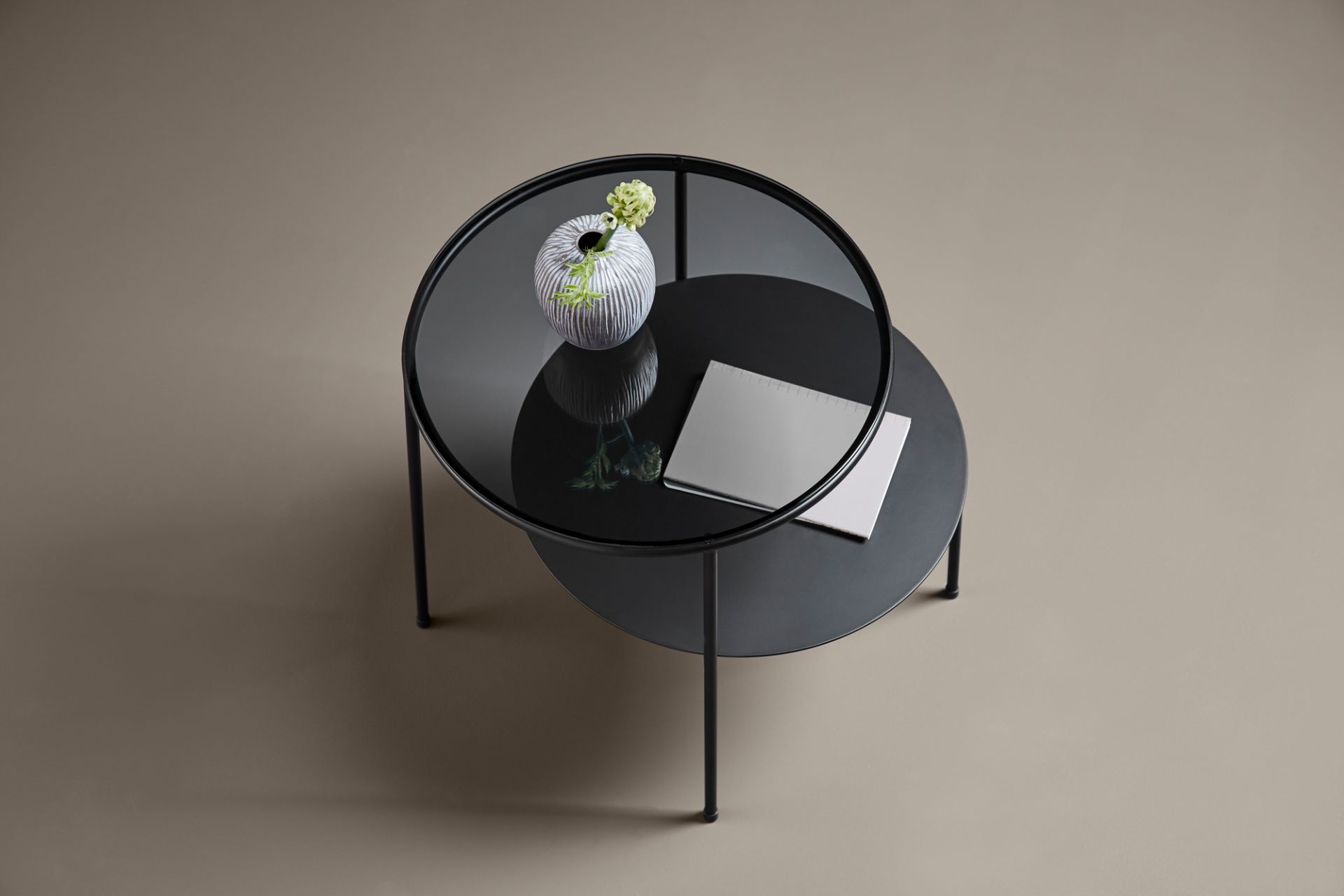 Duo Side Table Black with Dark Smoked Glass Woud