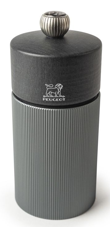 Peugeot Line Pfeffermühle H 12 cm in Graphit und Carbon, modernes Design für Küche und Tisch.
