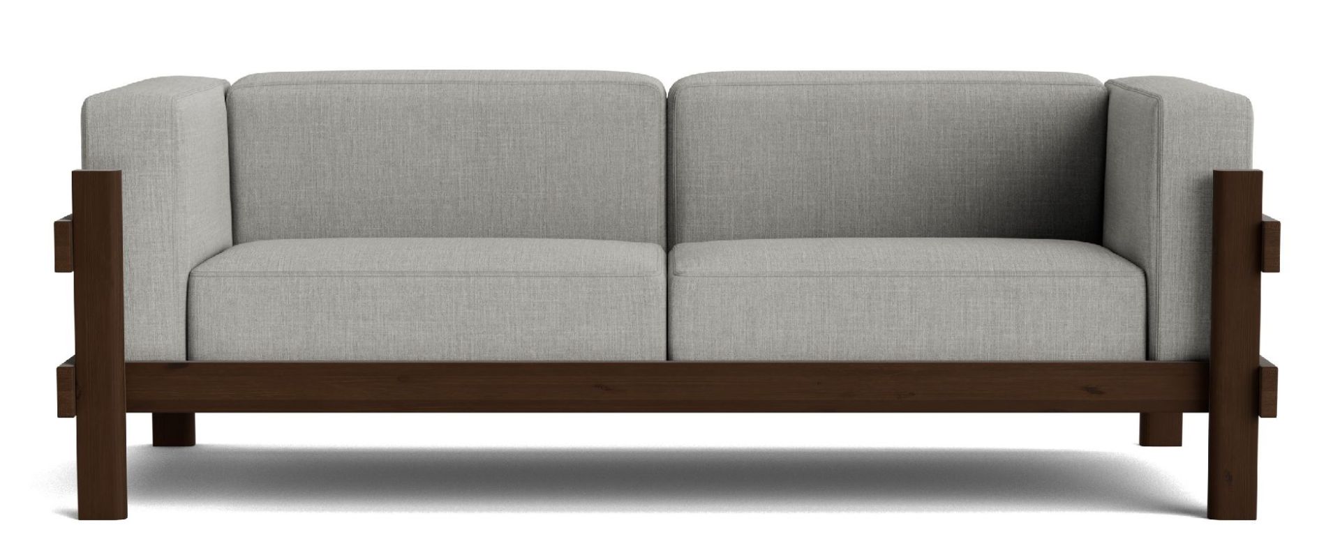 Graues Kube Sofa von Normann Copenhagen mit dunklem Holzrahmen, modernes Design für Wohnzimmer und Lounge.