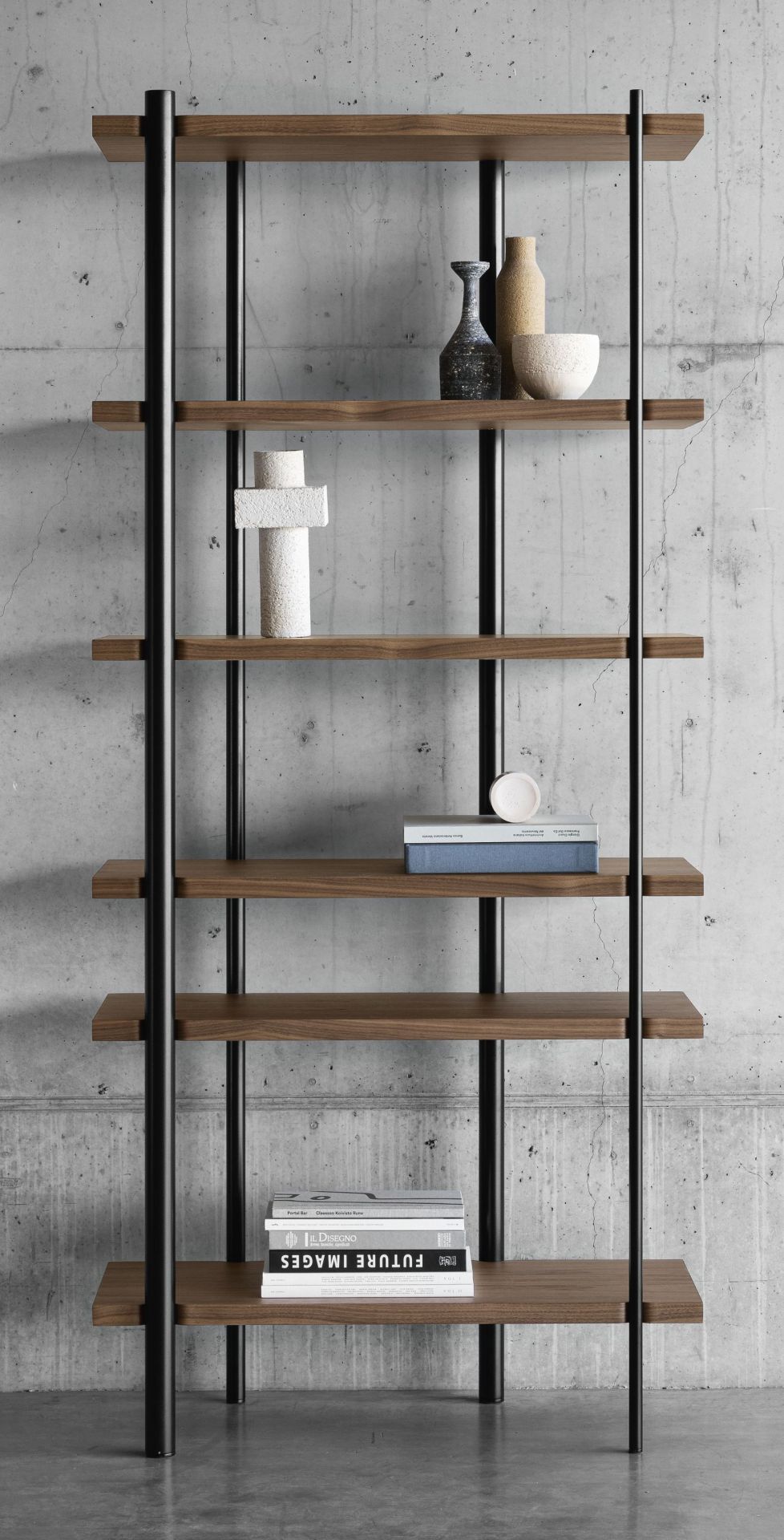 Milonga shelf black frame Walnut boards Miniforms