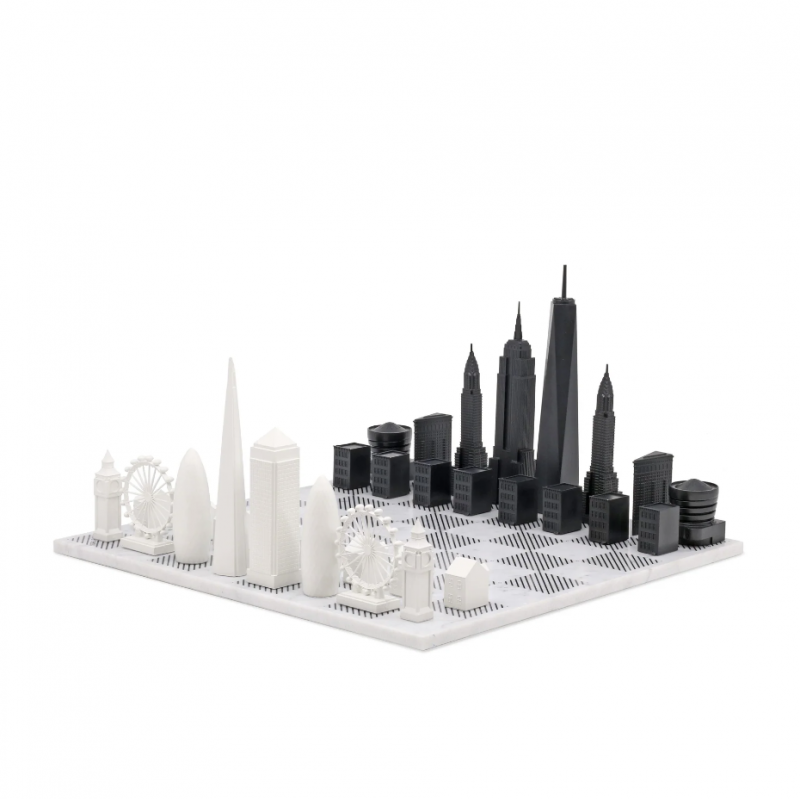 Special Edition Acrylic London vs New York Chess set with marble board Skyline Chess SINGLE PIECE