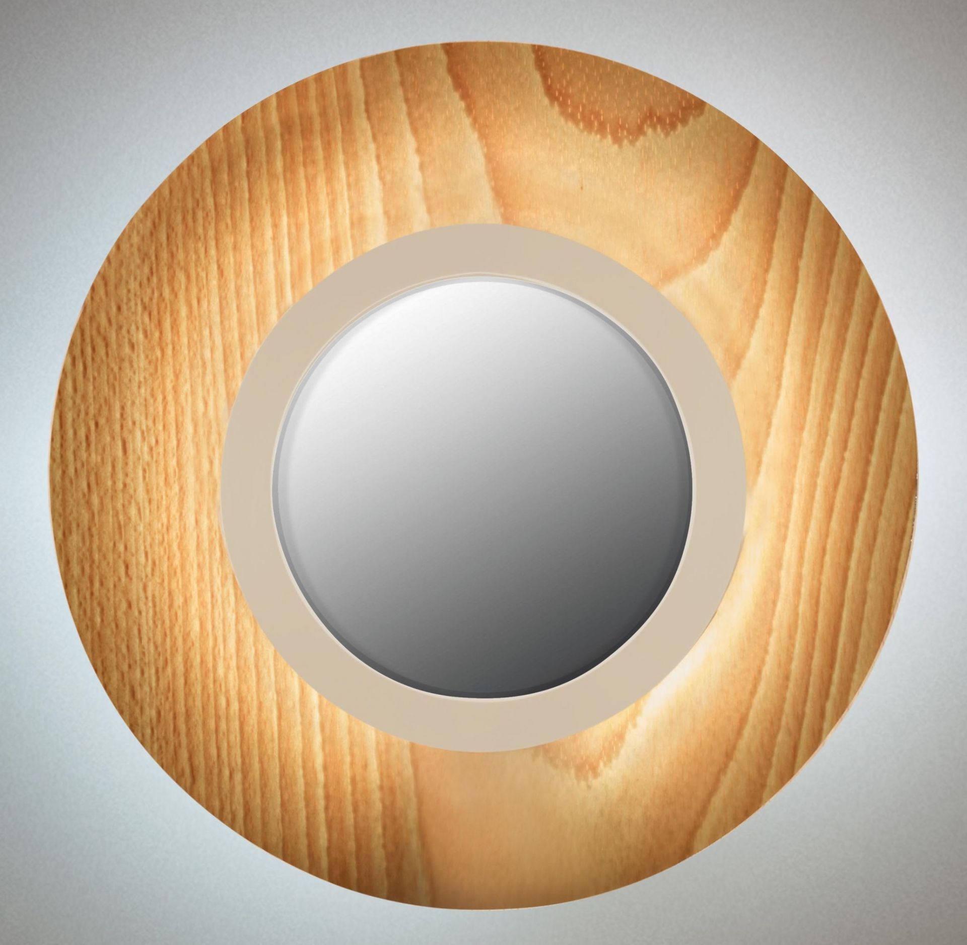 Lens LED Wall Lamp Round Metal Ring in Ivory White Beech LZF Lamps