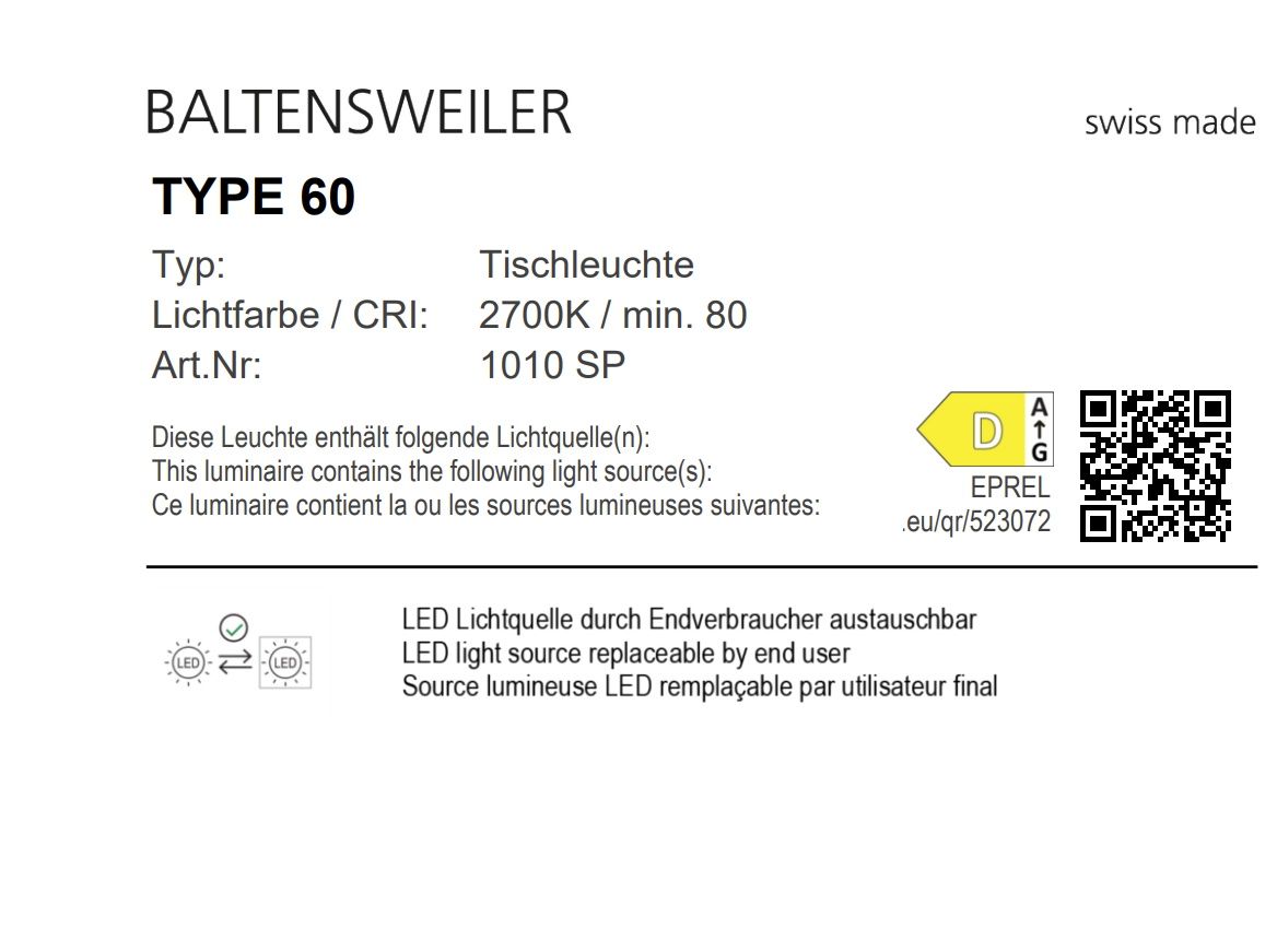 TYPE 60 Table Lamp Black Baltensweiler