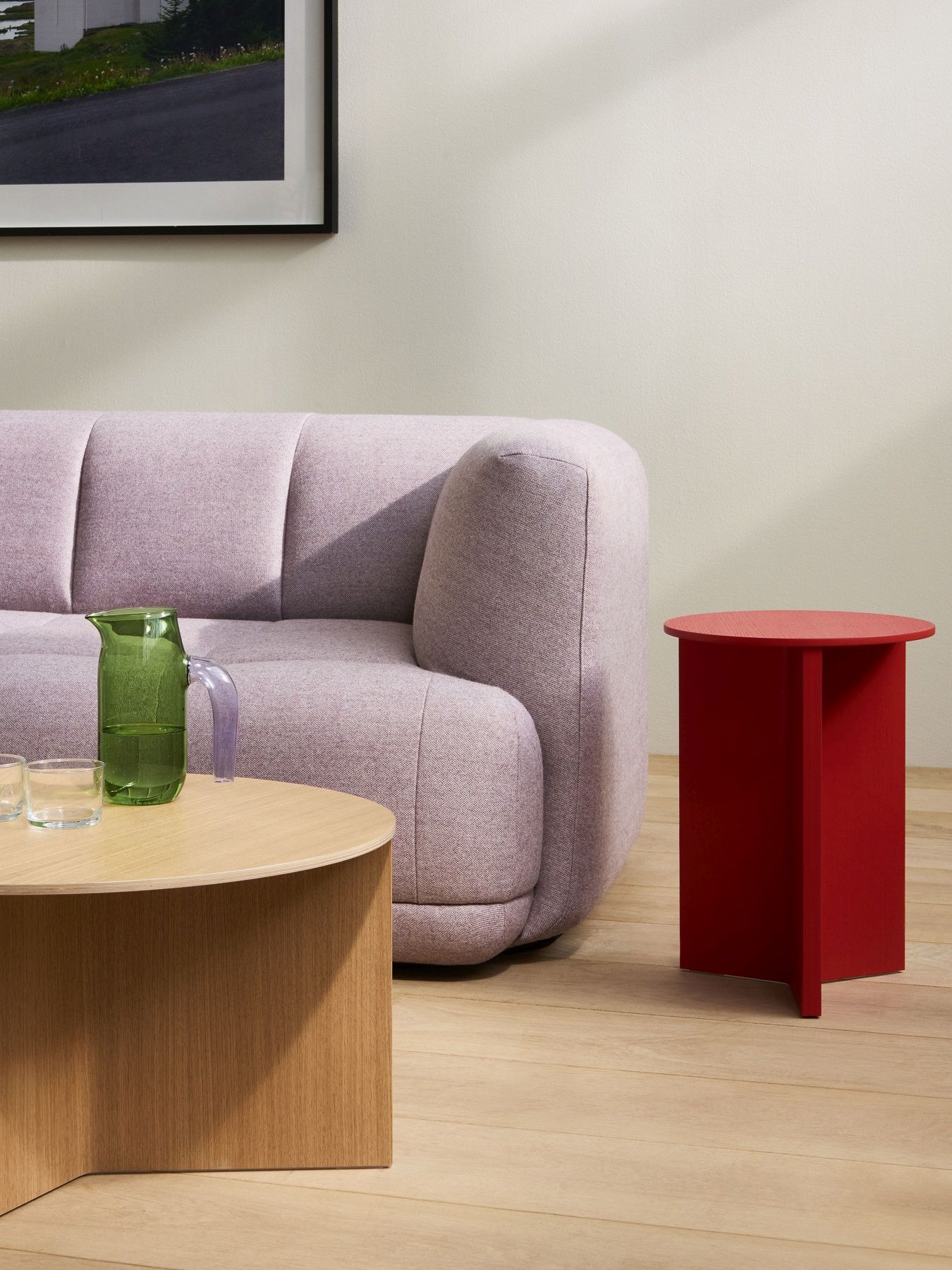 Slit Table Wood Round High side table / coffee table Hay 
