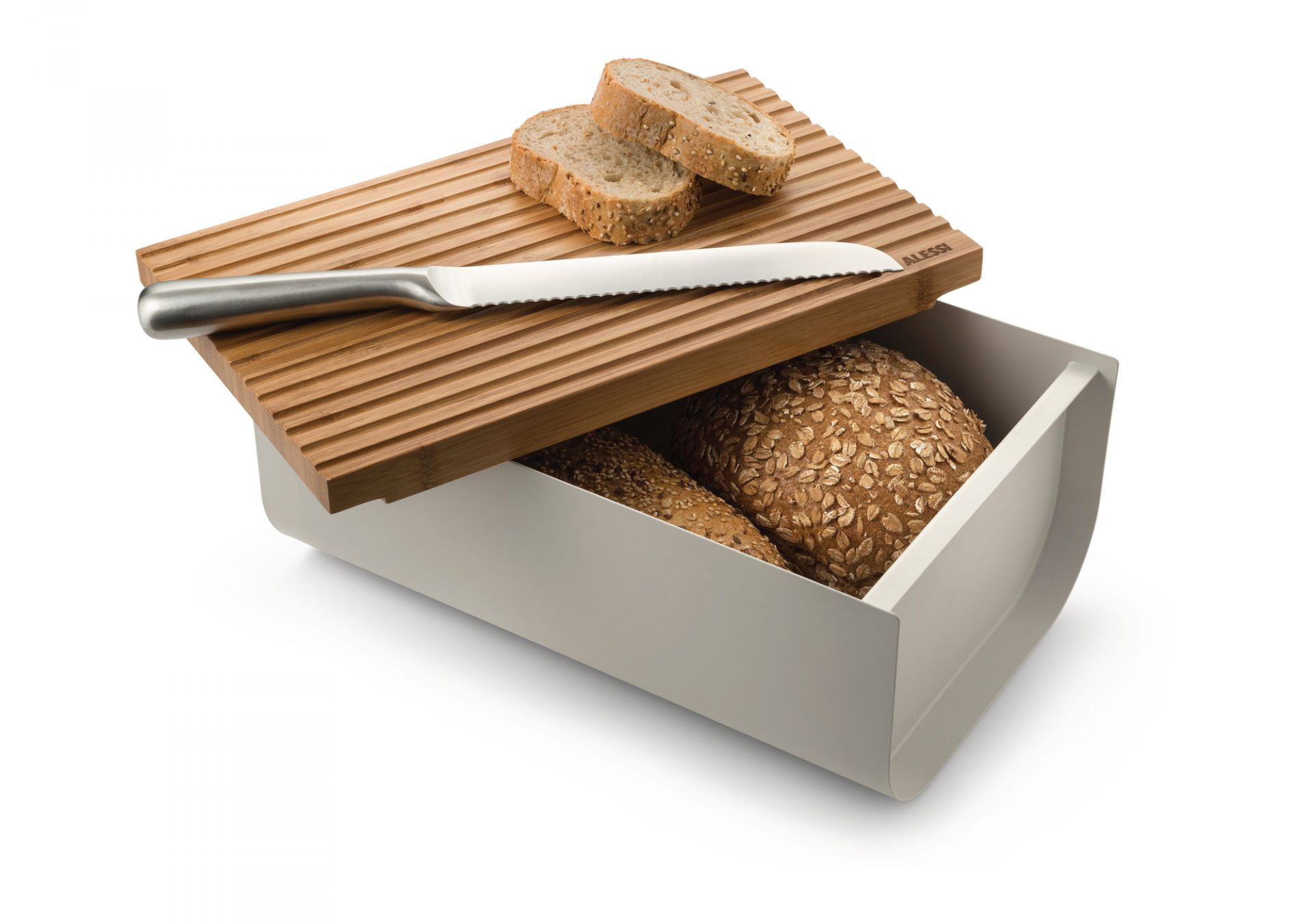 Mattina Bread Box Made of Steel Warm Grey Alessi