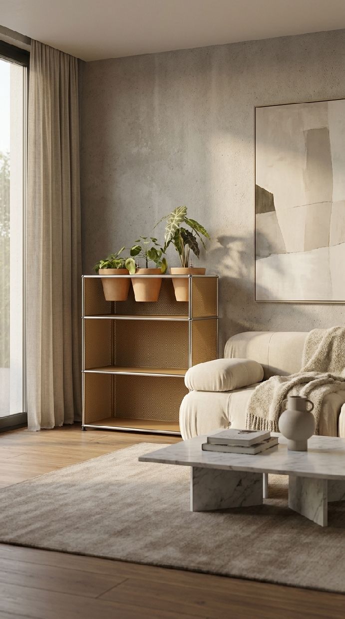 USM Haller Sideboard M56 with plant accessories Pure White