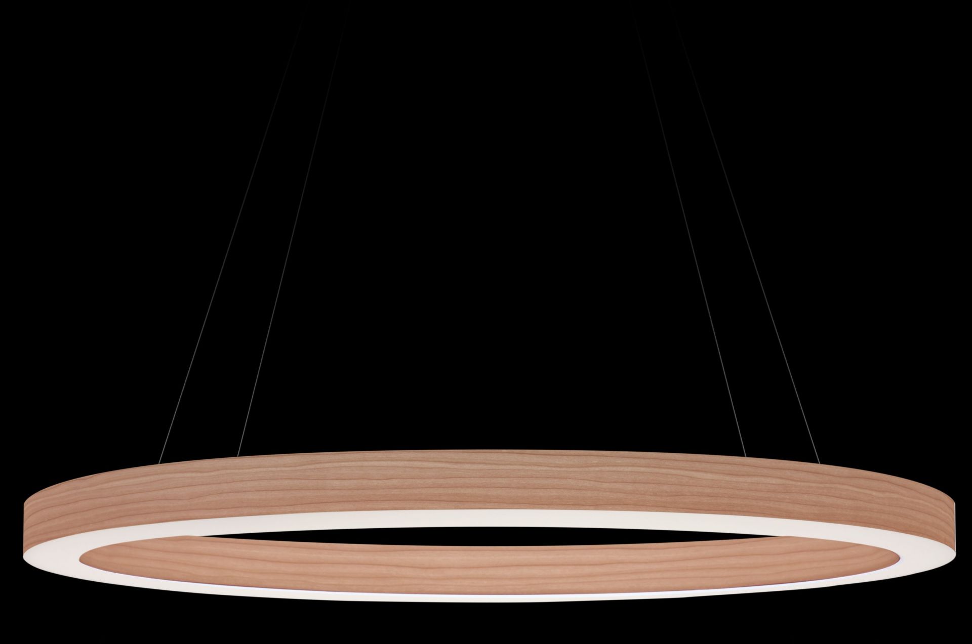 Oh!-Line Pendelleuchte von LZF Lamps: Runde, blassrosa Hängelampe aus Holz mit LED-Beleuchtung.