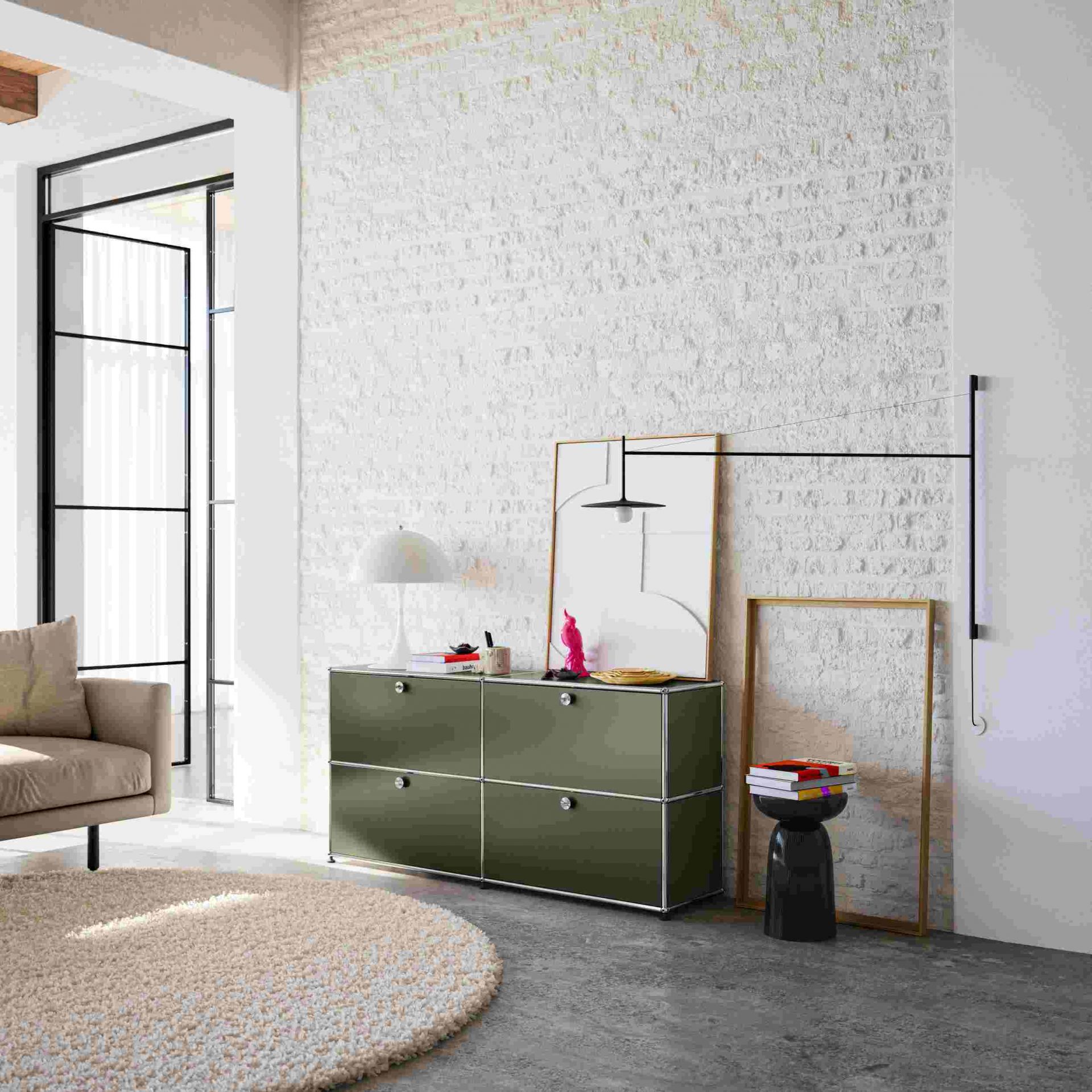 USM Haller sideboard with four hinged doors olive green NEW STANDARD COLOUR