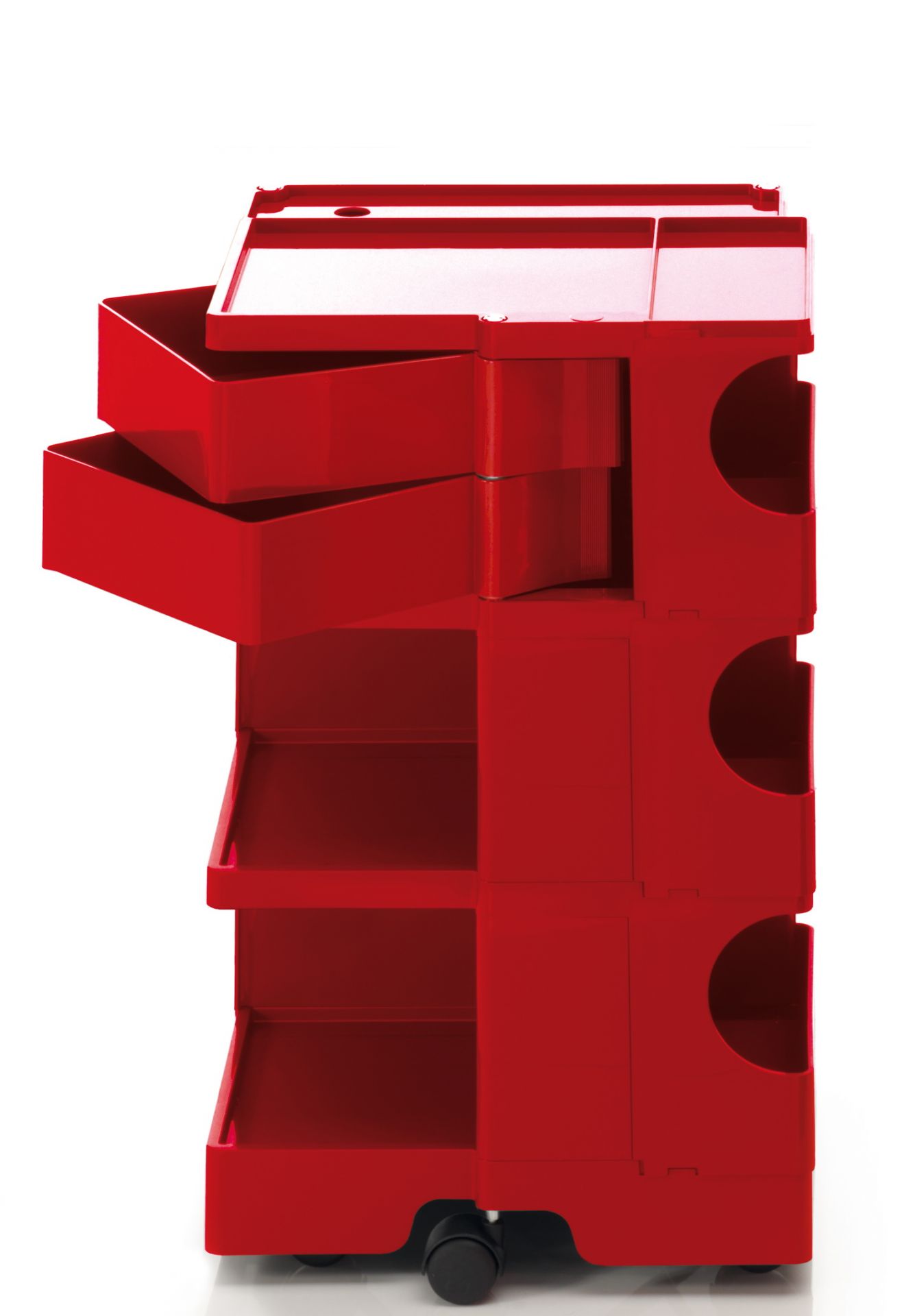 Roter Boby Rollcontainer mit Schubladen und Ablagefächern, mobiler Organizer für Büro und Zuhause.