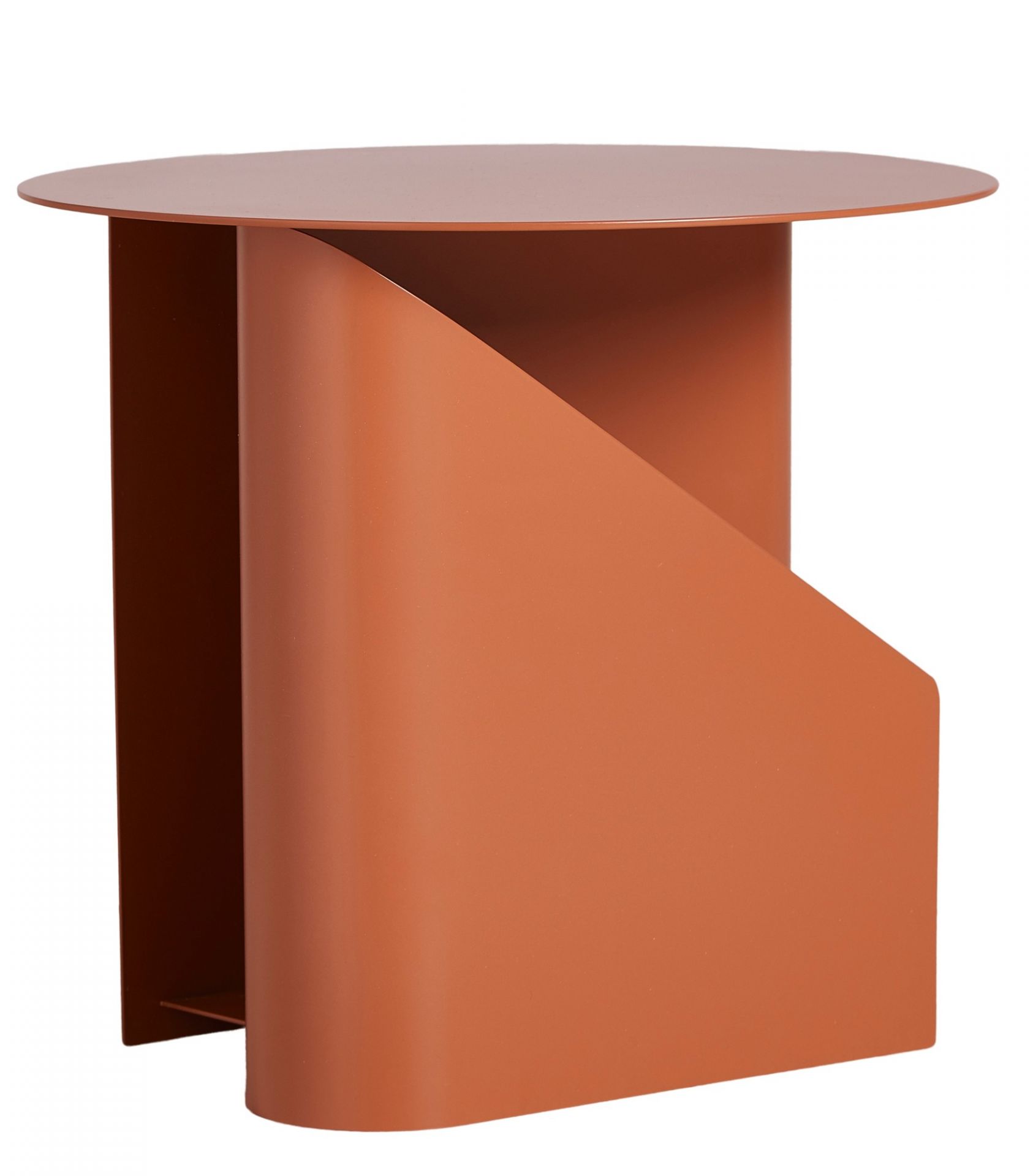 Sentrum Side Table Burnt orange Woud Sentrum Beistelltisch in Burnt Orange von Woud: Moderner Metalltisch mit runder Tischplatte und einzigartigem Design.