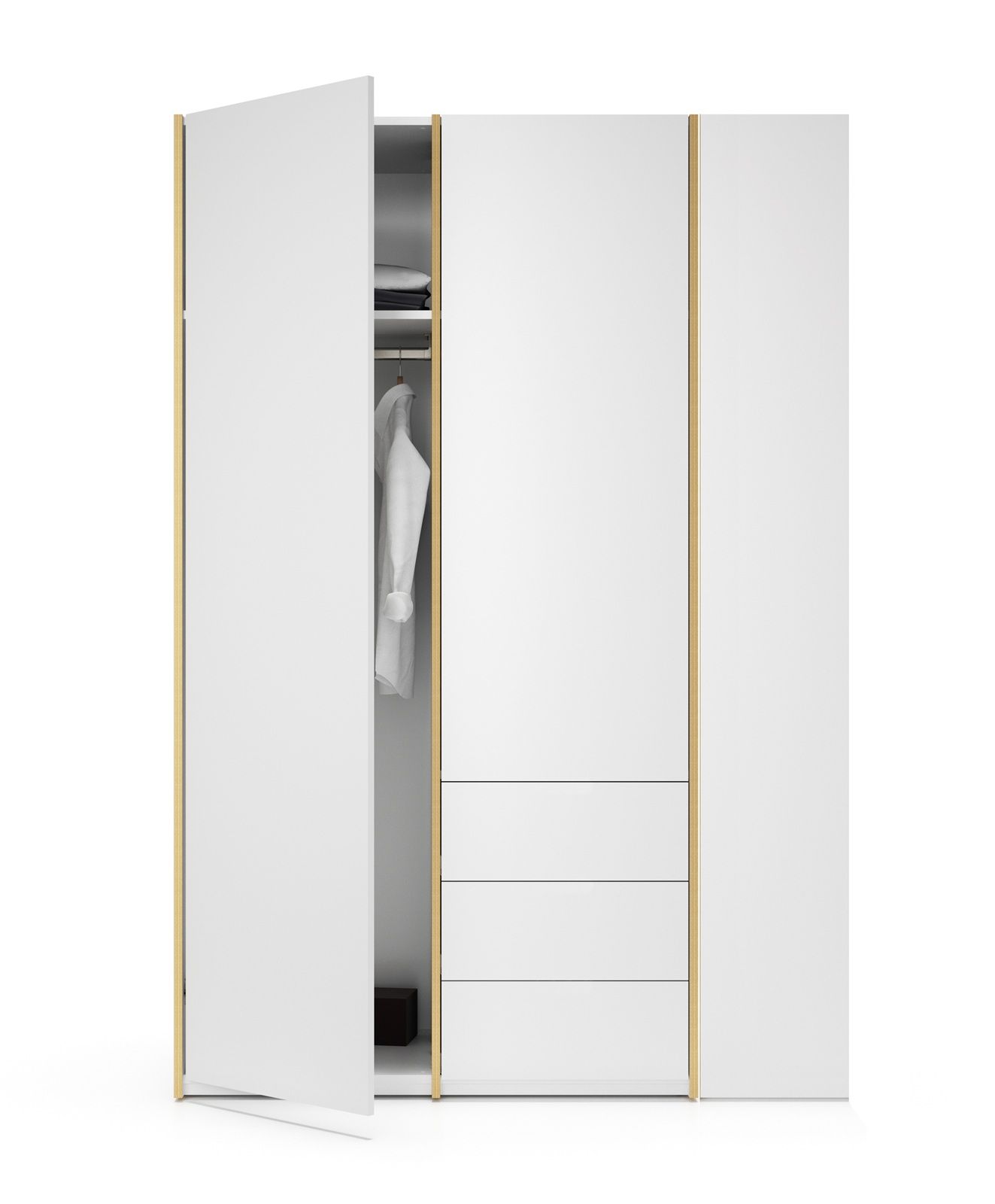 MODULAR PLUS wardrobe combination with add-on shelf on the right and 3 drawers Müller Möbelwerkstätten