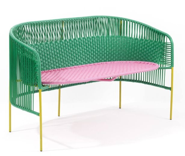 Caribe 2-seater bench outdoor ames Emerald green / bubblegum pink / curry yellow