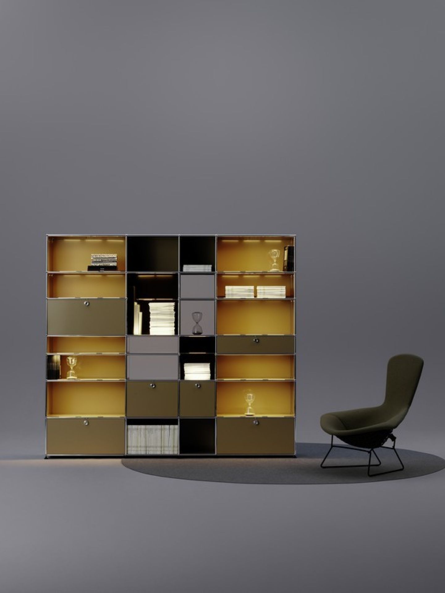 E Sideboard illuminated 9 drawers matt silver USM Haller – QUICK SHIP