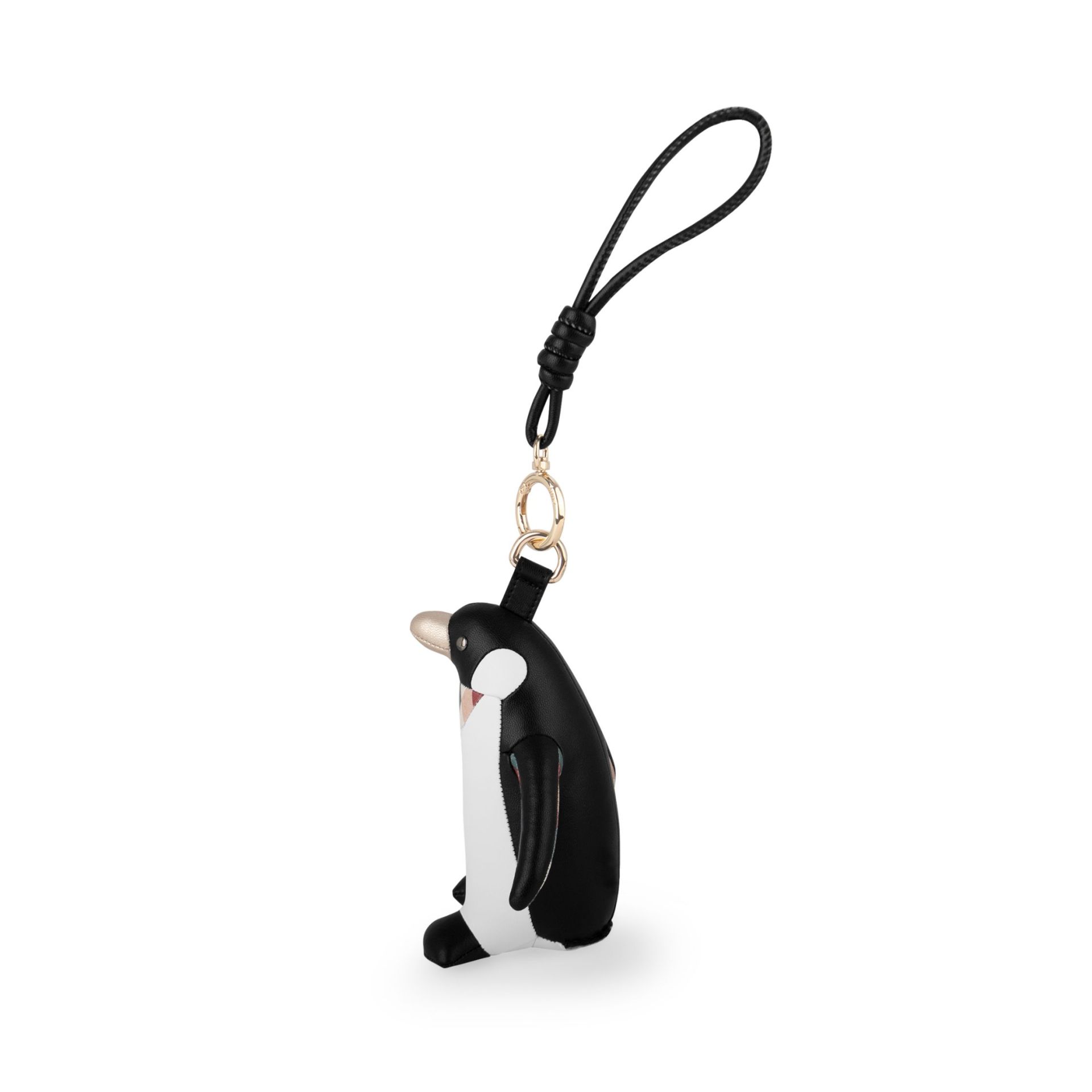 Taschenanhänger Pinguin Züny: Niedlicher Deko-Anhänger in Pinguin-Form mit schwarzer Schlaufe und goldenem Verschluss.