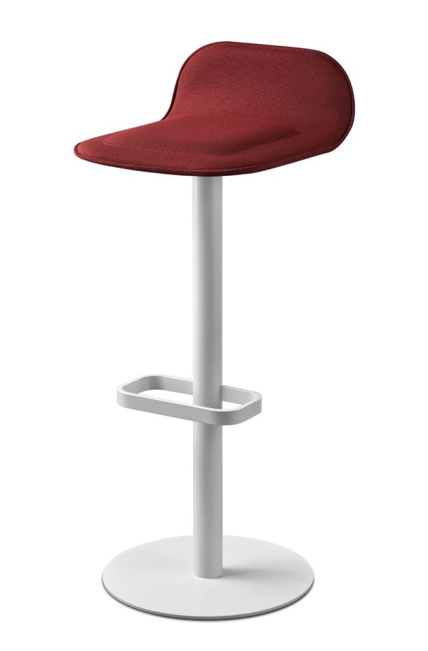Dave Bar Stool White with Seat Cushion in Wine Red Moree