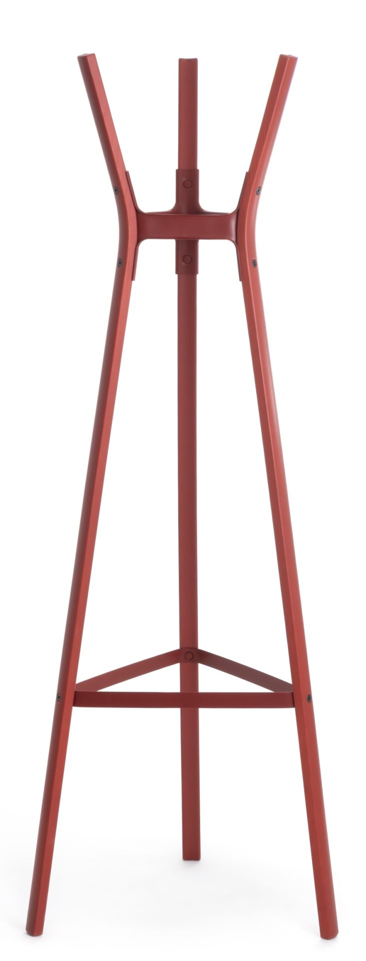 Roter Steelwood Coat Stand Garderobenständer von Magis, moderne Garderobe aus Holz und Stahl.