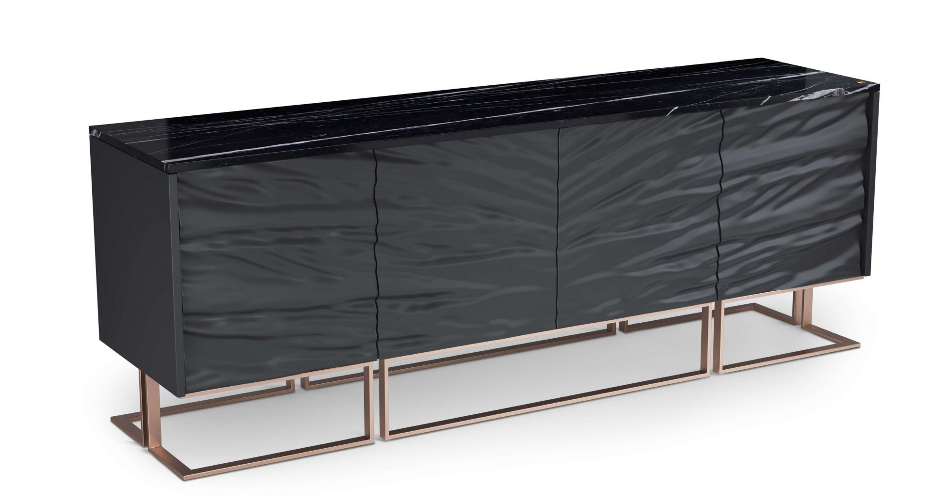Casse Sideboard Nero Marquina Marble, Black Leather and Matt Rose Gold Mansi London