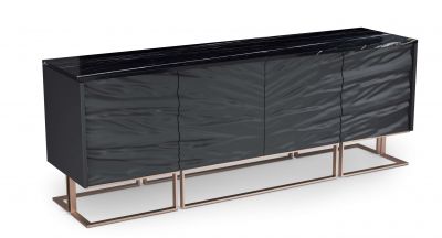 Casse Sideboard Nero Marquina Marble, Black Leather and Matt Rose Gold Mansi London