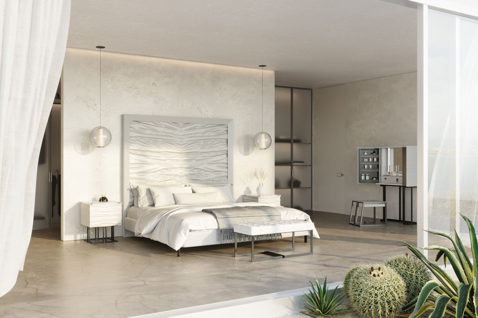 Onda Bed White Leather and Matt Gold Mansi London