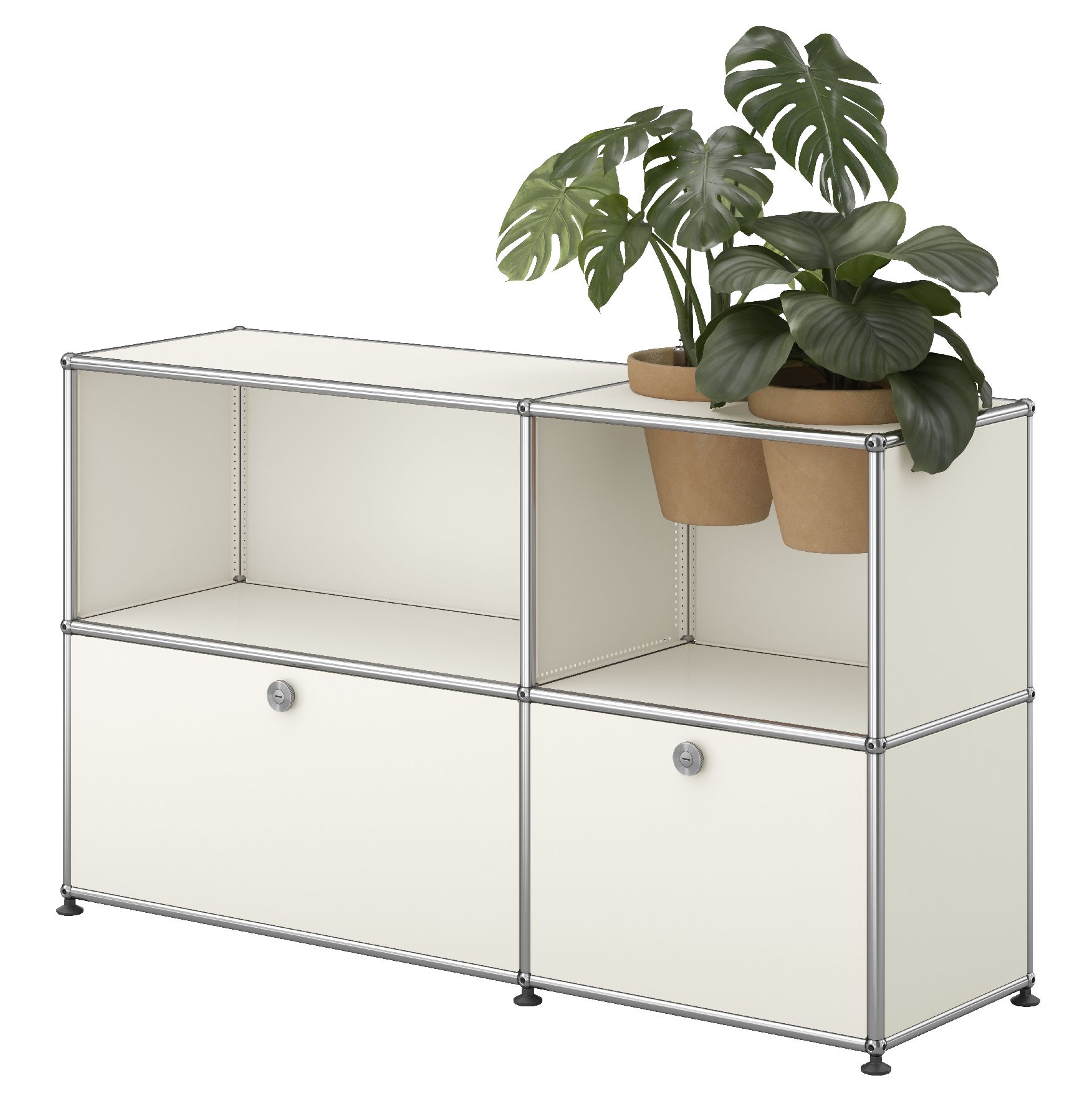 USM Haller Sideboard M57 with hinged doors and plant insert Pure White