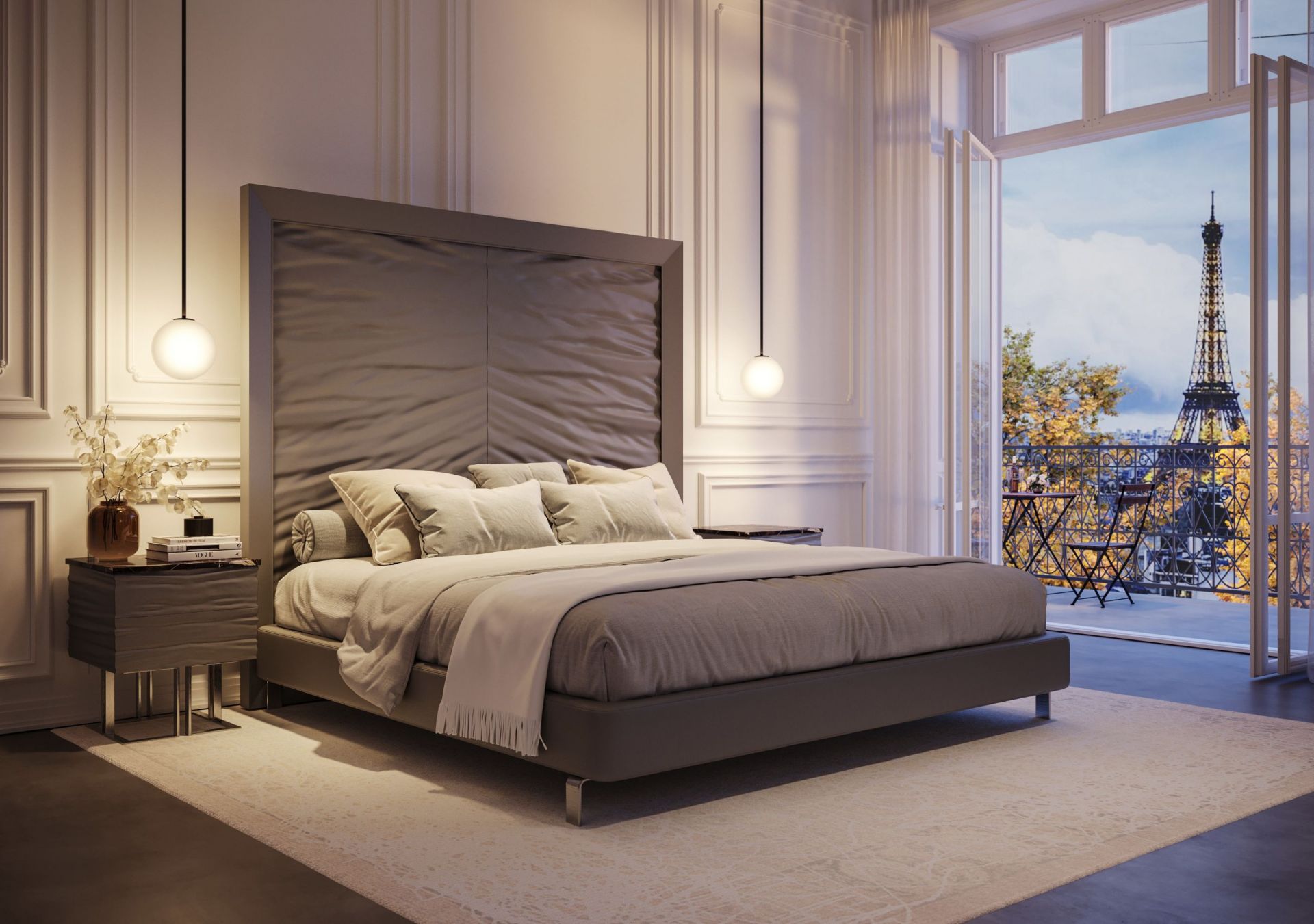 Onda Bed White Leather and Matt Gold Mansi London