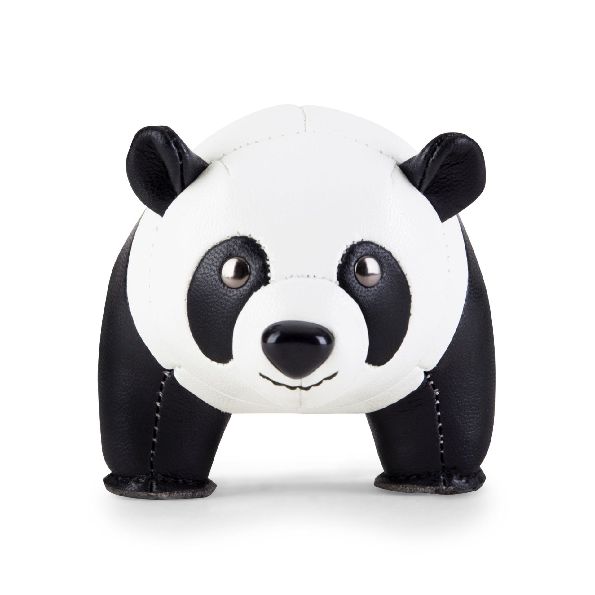 Briefbeschwerer Panda aus Leder, dekoratives Accessoire für Schreibtisch, niedlicher Panda Bär in Schwarz-Weiß.
