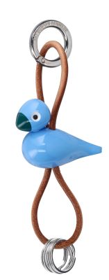 Bird blue key ring silver coloured metal with natural leather Kay Bojesen