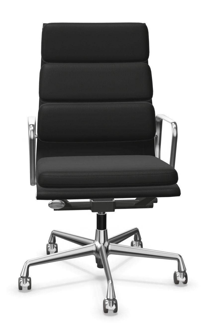 Soft Pad Chair EA219 / EA 219 HIGH BACK, ROTATING, PREMIUM LEATHER F NERO WITH CONTRAST WEAKNESS, CHROMED FRAME Vitra SINGLE PIECES