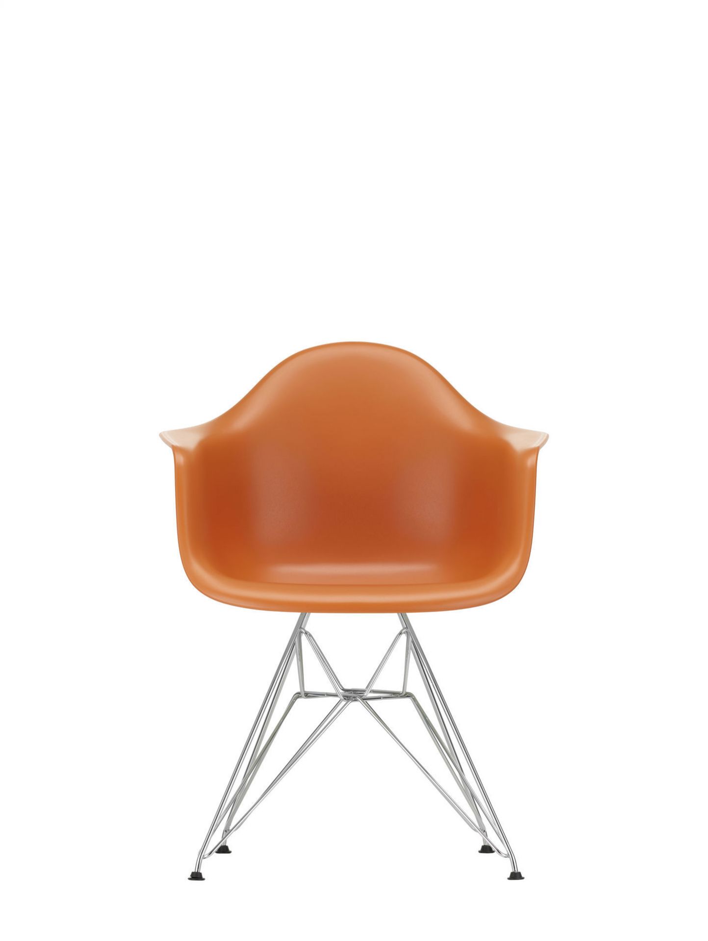 Eames Plastic Arm Chair in Kieselstein mit verchromtem Gestell, moderner Designklassiker Stuhl von Vitra.