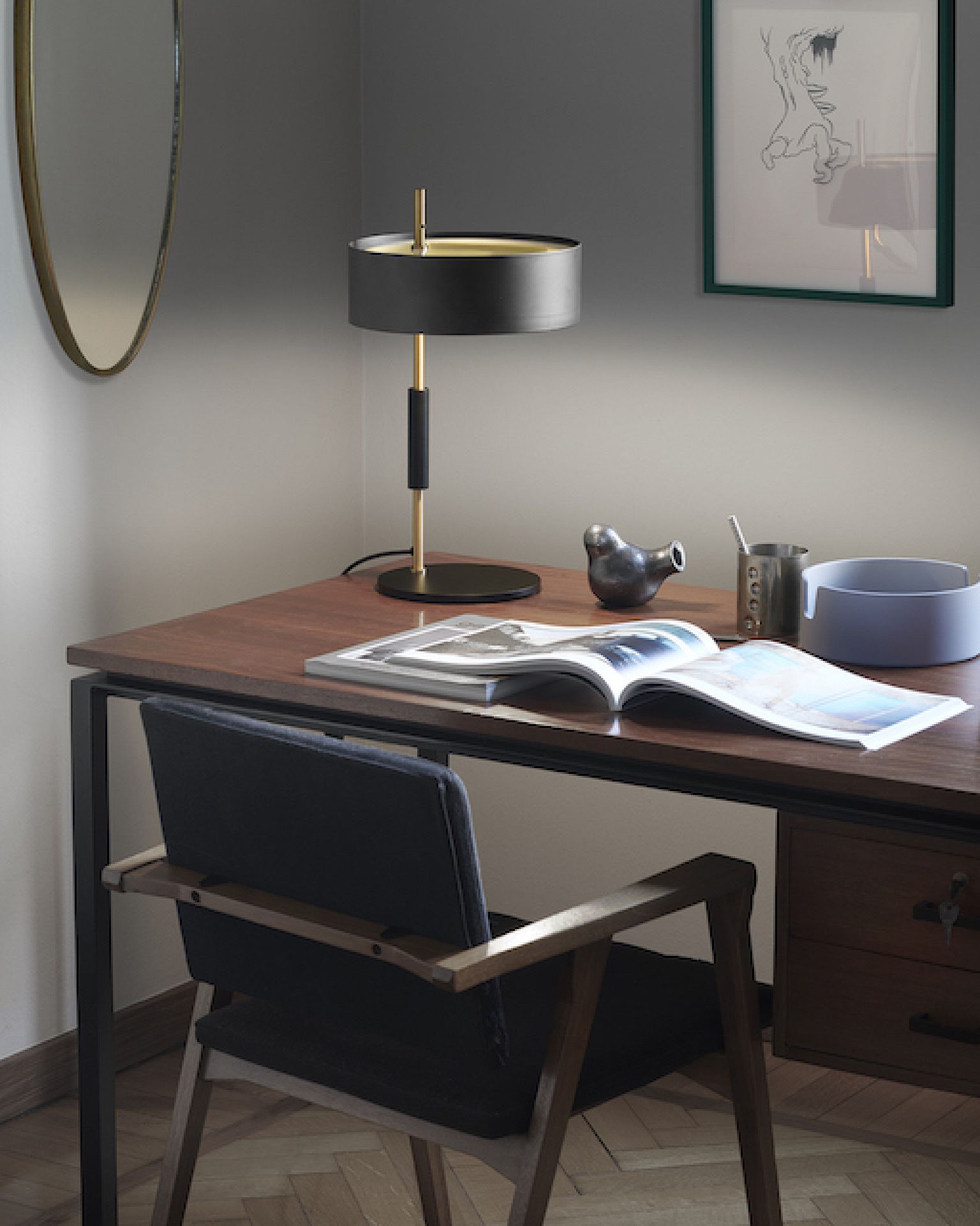 1953 Table Lamp Gold Black Oluce